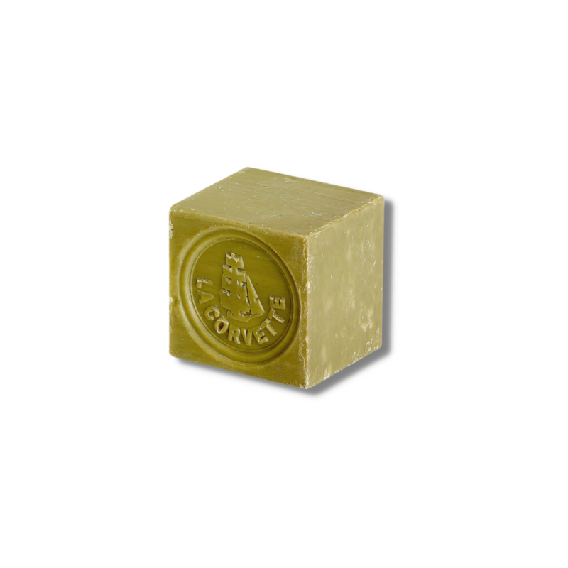 cube savon de Marseille, savon olive écologique, La Corvette, soin naturel, tradition marseillaise, respect environnemental, soin doux.