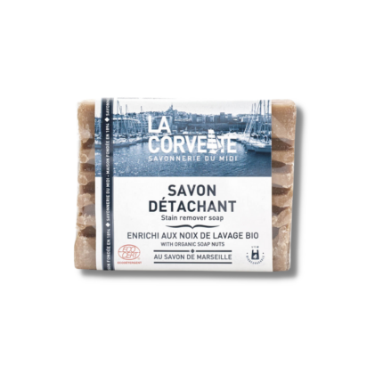 savon détachant bio, noix de lavage, La Corvette, nettoyage écologique, enlever taches, produit naturel, soin du linge, respect environnemental.