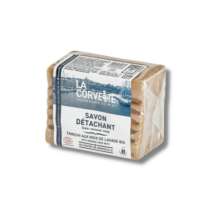 savon détachant bio, noix de lavage, La Corvette, nettoyage écologique, enlever taches, produit naturel, soin du linge, respect environnemental.