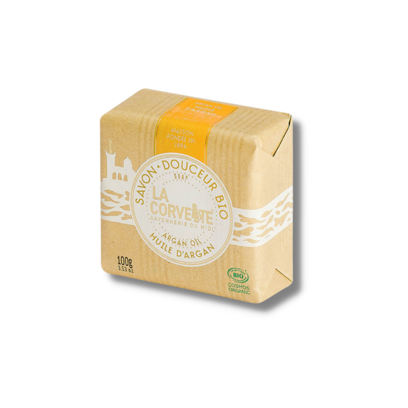 savon bio huile d'argan, La Corvette, hydratation naturelle, soin de la peau, écologique, sans parabènes, soin doux, peau sensible.